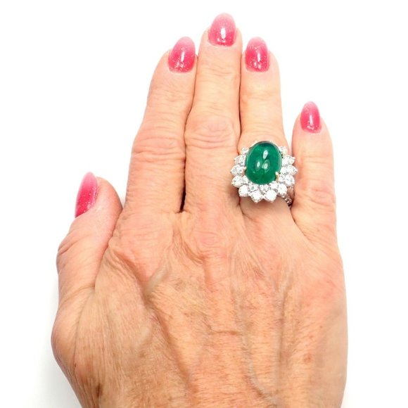 Authentic Craig Drake 18k White Gold Large 10.97ct Emerald Diamond Cocktail Ring - Picture 5 of 12